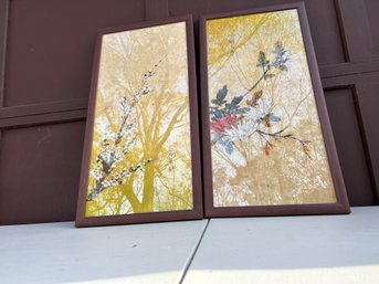 Set Of 2 Japanese Flower Pictures Framed