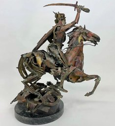 Brutalist Mixed Metals Sculpture Of Samurai On Horseback