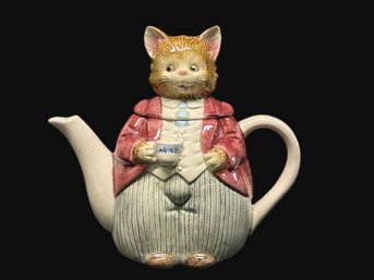 Otagiri Japan Hand Crafted Porcelain Dressed Cat Tea Pitcher With Lid