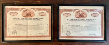 Pair Of Vintage Security Mortgage Investors Stock Certificates Dated July 18 & 27 1979