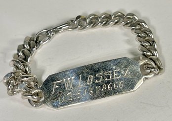 Heavy Us Government Issue Sterling Silver ID Bracelet Vintage