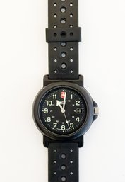 Swiss Army Watch With Black Perforate Strap Marked 900766083 On Back