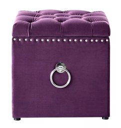 NEW!  Inspired Home Purple Velvet Cube Storage Ottoman With Knob Chrome Nailhead Trim (2 Of 2)