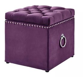 NEW!  Inspired Home Ella Purple Velvet Cube Storage Ottoman With Knob Chrome Nailhead Trim (1 Of 2)