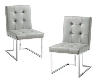 NEW!  Inspired Home Pair Of Vanderbilt PU Leather Button Tufted Armless Chairs With Stainless Steel Frame