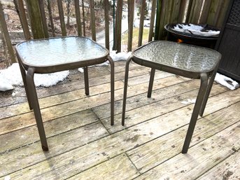 Set Of (2) Vintage Outdoor End Tables With Frosted Glass