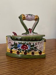 Vintage Ceramic Iron, Decorative Can Be Used As A Candy Dish. Hand Decorated Cama Deruta Italy