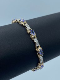 Show Stopping Tanzanite & Diamond 10k Yellow Gold Tennis Bracelet