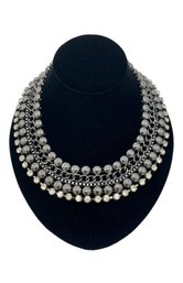 Chrome And Rhinestone Necklace