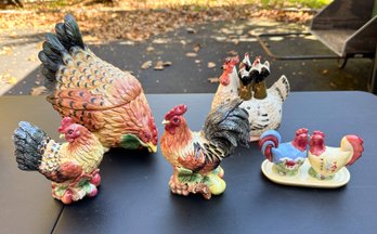 Unique Collection Of Ceramic Rooster Servingware Including Fitz & Floyd