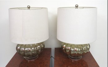 A Pair Of Post-Modern Mercury Glass Table Lamps W/Shades