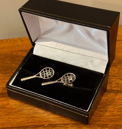 Tennis Racket And Ball Cufflinks With Gemstones