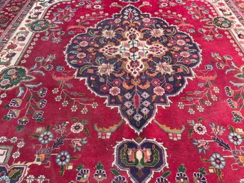 Hand Knotted Persian Rug, 9 Feet 7 Inch By 13 Feet 3 Inch, Please Look Under Description Regarding Rug Damage