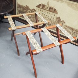 Two Wood & Fabric Scheibe Luggage Racks - Lovely Pattern