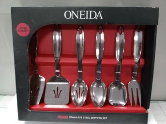 Beautiful Oneida 6 Piece Stainless Steel Serving Set An Utensil Holder.  RC