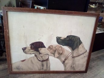 Large Framed Print Of Charcoal Drawing:  Three Dogs, With Life Like Rendering  By Leonard Anshing WA