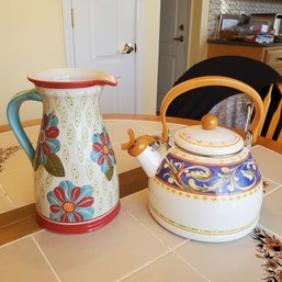 Colorful Dutch Wax Hand Painted Milk / Beverage Pitcher & A Steam Kettle