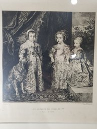 Antique Engraving Of The 3 Eldest Children Of Charles 1