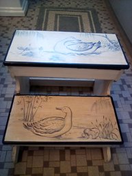 Duck Images Wooden Two Step Stool Is Compact And Convenient For Extra Height