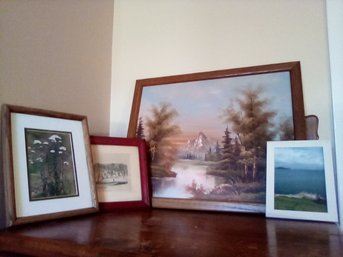 Original  Signed Framed Oil Painting, Framed Prints Of Waterway, Yarrow & Camp Huntington 5th Regt. Conn.