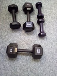 Five Weights Lot - TSA 25, TSA20, 2 X 5 (golds Gym), 1 Unmarked (believe 10 Lbs)