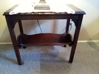 Wood Side Table Has ' V '- Shaped Book Shelf Below For Books - Style Allows For Flexbile Placements