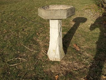 Rustic Stone Bird Bath With Leaf & Vine Detail