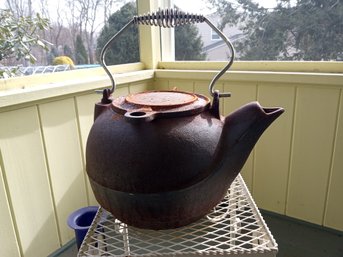 Vintage Large Cast Iron Tea Pot With Metal Handle