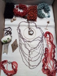 Jewelry Lot - 14 Items Bracelets, Necklaces With Stones, Tie Tac, Pins, Necklaces D3