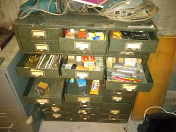 Vintage 30 Drawer Metal Parts Cabinet With Many Drawers Full Of Useful Hardware