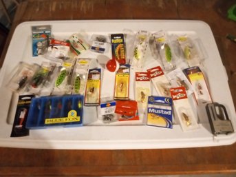 Great Assortment Of Fishing Tackle Hooks, Sinkers, Lures Fish Scale And Tape Measure