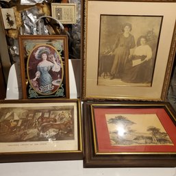 Three Vintage Framed Prints & One Pepsi Cola 5 Cents Mirror