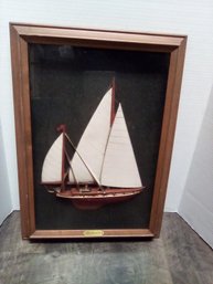 Vintage Turner Wall Accessory - Shadow Box Wood Frame  With Relief Of Sea Breeze  Ship  212/WA-B Left