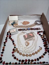Jewelry Lot - 12 Items -  Necklaces, Bracelets, Earrings, Pins And Timex Watch   D2