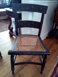 Vintage Hitchcock Style Handsome Side Chair With Cane Seat And Stenciling