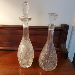 Two Vintage Pressed Glass Rare Form Decanters With Stoppers
