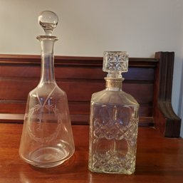 Pair Of Dainty, Vintage Glass Decanters With Stoppers