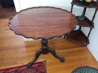 Beautiful Vintage Tilt Top Three Legged Pedestal Table With Scalloped Edge Top And Claw Feet