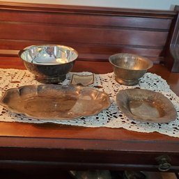 Four Vintage Silver Plate Serving Bowls & Trays - One Paul Revere Bowl