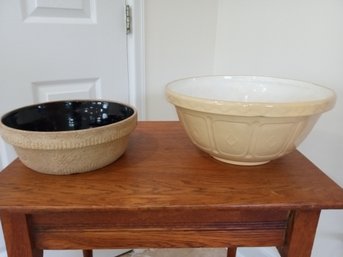 Two Great Bowls One Stoneware Bowl With A Brown Glaze Inside & One Mason An Cash Cane Mixing Bowl.