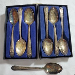 Seven Vintage Presidential Spoons & Illustrated Concerns, Silver Plate