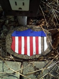 Concrete Paver For Garden With Red, White And Blue Emblem In Stain Glass Inlay