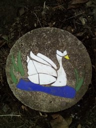 Concrete Paver With Swan Design In Stained Glass For Outdoor Use