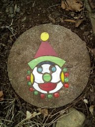 Concrete Paver With Clown Design In Stained Glass And Glass Buttons For Outdoor Use