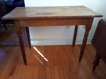 Solid Vintage Wood Table With True Antique Patina - Turned Legs, It Creates Extra Surface Space Where Needed
