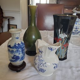 Pretty Assortment Of Flower Vases & A Petite Pitcher