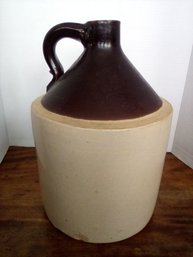 Large Vintage Ceramic Handled Jug In Beige And Brown Glaze