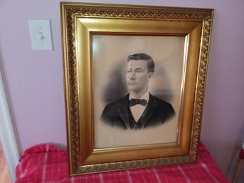 Lovely Framed Photo Of Late 1800s Gentleman With Beautiful Gold Colored Frame Great Carving On Frame