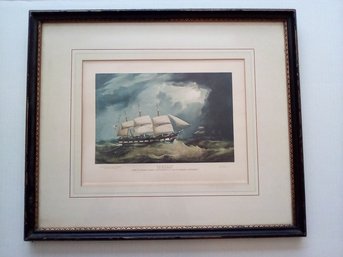 Lithograph Reproduction Of Oil Painting Of Samoset Ship By Samuel Waters, R.A.