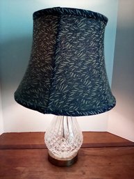 Brilliant Pressed Glass Lamp With Blue & Beige Patterned Lampshade